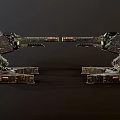 Futuristic Mechanical Device With Complex Metal Structure Ammunition Slots And Articulated Joints