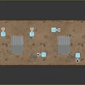 Building Model with Brick Exterior and Roof Mounted Blue Equipment and Solar Panels