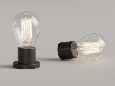 Vintage Illuminated Filament Light Bulbs With Transparent Glass And Black Base 3d model