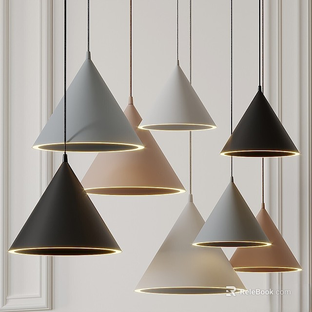 Modern Conical Multi Colored Pendant Lights Hanging with Warm Light Glow Design 3d model 