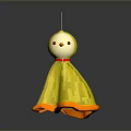 Small Green Plant Next To Yellow Chicken Doll With Red Bow On Dark Surface