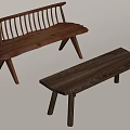 Modern Solid Wood Benches Featuring Slatted Backrest And Backless Flat Structure Design