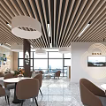 Modern Lounge Area Interior Design With Bookshelves Comfortable Chairs Marble Floor And Pendant Lights