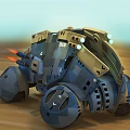 Blue Sci Fi Car With Futuristic Design Flame Details And Large Wheels