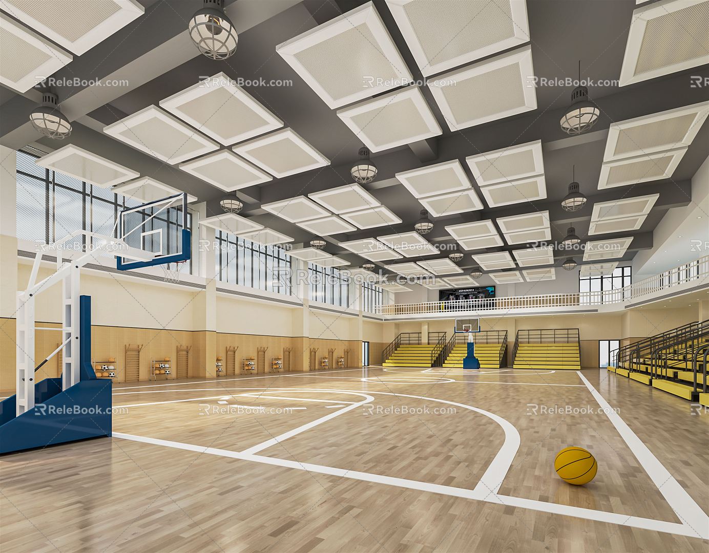 Modern Basketball Gymnasium Sports Stadium Basketball Rack Basket Basketball Indoor Basketball Gymnasium Flag 3d model