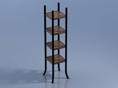 Minimalist Wooden Shelving Unit with Black Metal Frame for Home Storage Organization 3d model