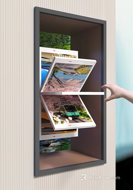 Interactive Art Installation With Foldable Panels Displaying Scenery Photos And Hand Interaction 3d model 
