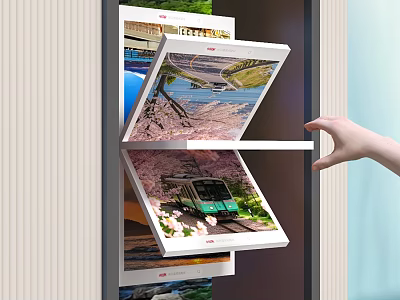 Interactive Art Installation With Foldable Panels Displaying Scenery Photos And Hand Interaction 3d model