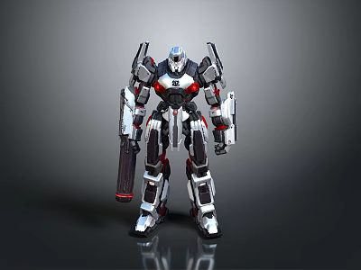 Mecha Robot With Silver Black Red Armor And Mechanical Weapon Design 3d model