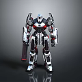 Mecha Robot With Silver Black Red Armor And Mechanical Weapon Design
