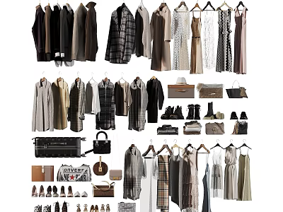 Stylish Clothes Display Featuring Dresses Coats Bags Shoes And Accessories 3d model