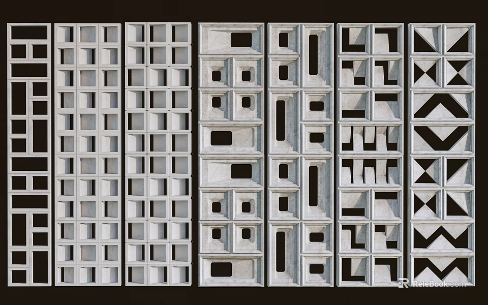 White Room Dividers With Various Hollow Out Geometric Patterns Different Design Styles 3d model