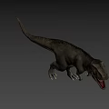 Realistic Standing Tyrannosaurus Rex Dinosaur Model With Open Mouth Dark Background