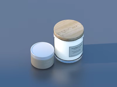Daily Use Skincare Jars With Wooden Lid And Small White Container 3d model