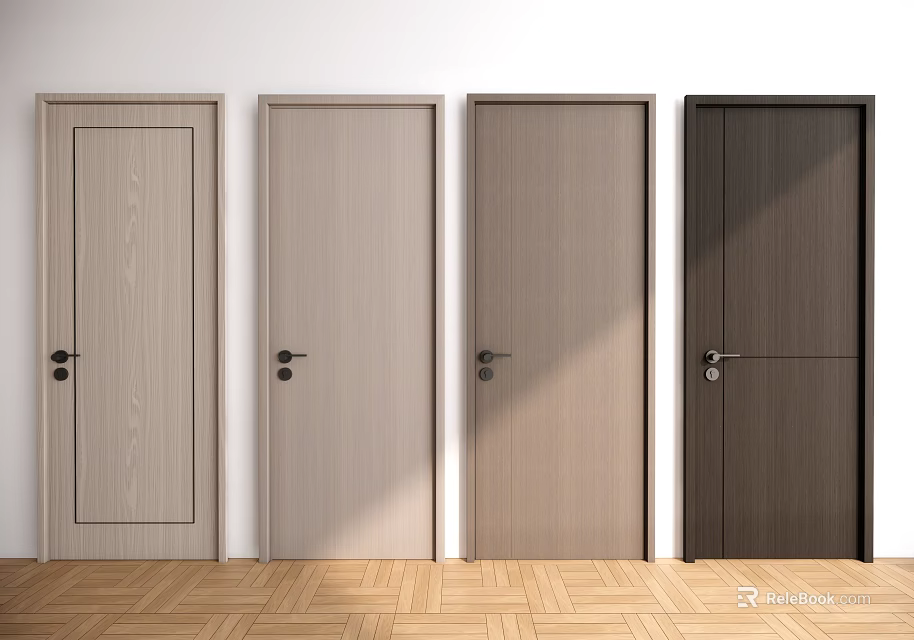 Wooden Hinged Doors With Different Colors For Modern Interior Design 3d model