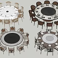 Modern Round Dining Tables With Patterned Tablecloths And Surrounding Chairs
