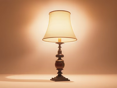 Classic Table Lamp with Cream Lampshade Wooden Base Emitting Warm Light 3d model