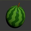 Fresh Ripe Watermelon With Green Dark Wavy Stripes And Orange Stem On Dark Background