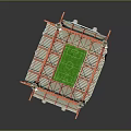 Stadium Architectural Model With Red Steel Structure Green Lawn And White Stands