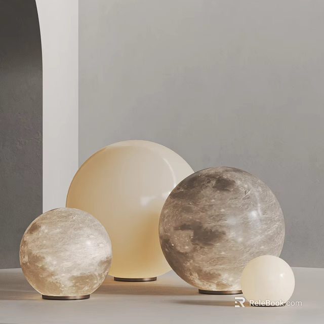 Spherical Decorative Lamps Featuring Moon Texture In Various Sizes For Home Decor 3d model