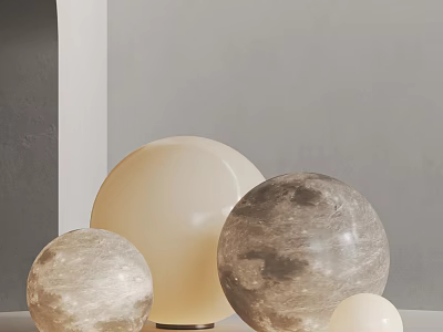 Spherical Decorative Lamps Featuring Moon Texture In Various Sizes For Home Decor 3d model