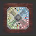 Board Game Layout With Wooden Base Colorful Pawns Silver Ball Grid And Text