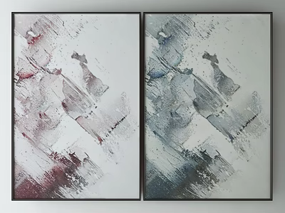 Two Panel Abstract Paintings With Red Purple Blue Gray Tones And Black Frames 3d model