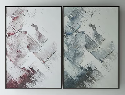 Two Panel Abstract Paintings With Red Purple Blue Gray Tones And Black Frames 3d model