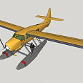 Yellow Seaplane Passenger Aircraft With Float Gear Propeller And Blue Sky Background