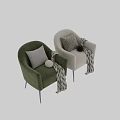 Modern Beige Upholstered Single Sofa With Geometric Pillow Throw Blanket And Metal Legs