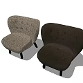 Two Light Gray And Dark Brown Single Sofas With Curved Backrest Button Tufted Black Legs 3d model