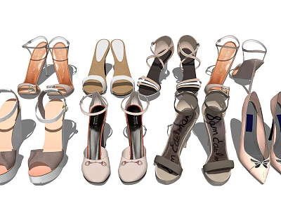 Fashionable Women's Shoes Various Styles Heels Sandals and Trendy Designs 3d model