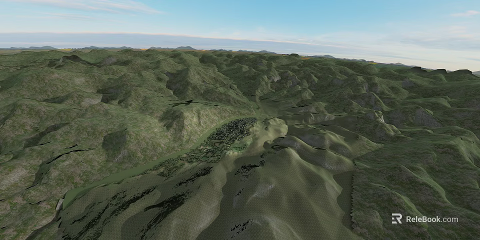 Lush Green Rolling Mountainous Garden Landscape With Natural Terrain And Blue Sky 3d model 