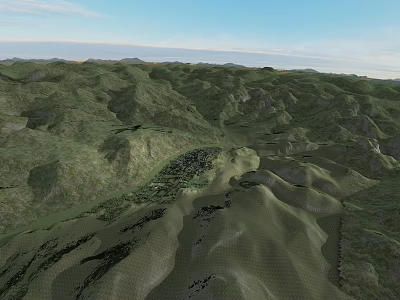 Lush Green Rolling Mountainous Garden Landscape With Natural Terrain And Blue Sky 3d model