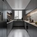 Modern Kitchen Interior Design With Gray Cabinets Marble Backsplash And Appliances 3d model