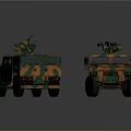 Two Armored Military Vehicles With Green Orange Camouflage And Roof Machine Guns