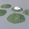 Five Green Microtopography Models with White Snowy Peak and Natural Landforms