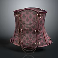 Elegant Red Black Damask Pattern Corset With Golden Metal Buckles And Chain Details