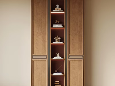 Elegant Wooden Display Cabinet Interior With Multiple Shelves And Ornaments 3d model