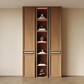 Elegant Wooden Display Cabinet Interior With Multiple Shelves And Ornaments