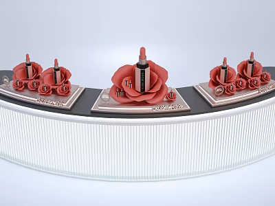 Floral Merchandising Display With Red Rose Arrangements And Lipstick Products On Curved Stand 3d model