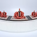 Floral Merchandising Display With Red Rose Arrangements And Lipstick Products On Curved Stand