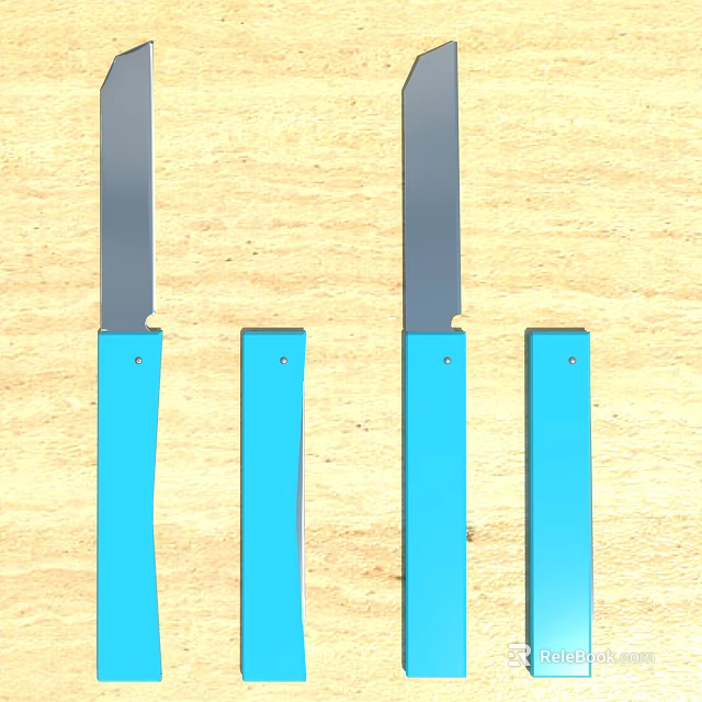 Four Blue Long Strips Tools on Wooden Background with Metal Ends 3d model 