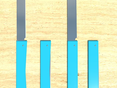 Four Blue Long Strips Tools on Wooden Background with Metal Ends 3d model