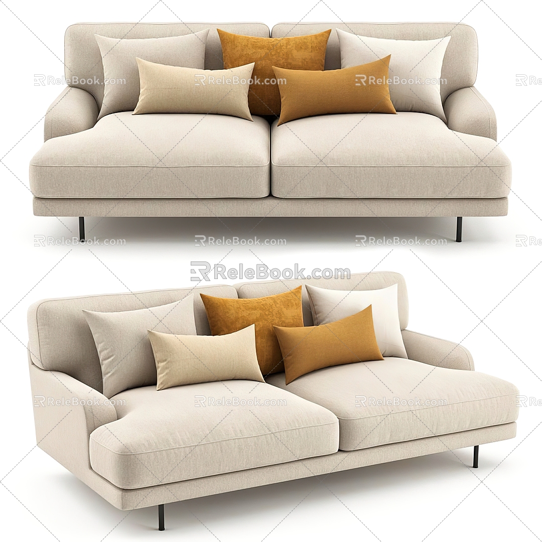 Double sofa fabric double sofa 3d model