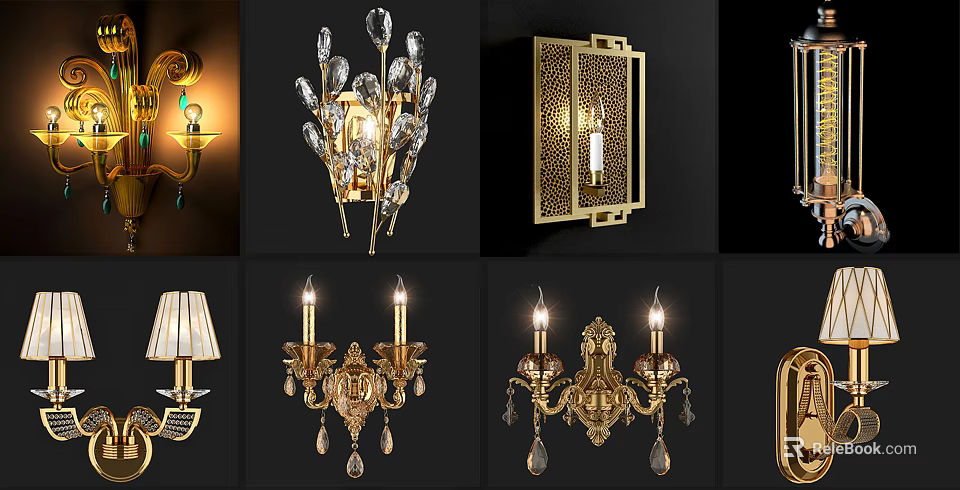 Various Classic Wall Lamps With Crystal Decorations Gold Frames And Carved Details 3d model 