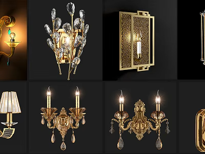 Various Classic Wall Lamps With Crystal Decorations Gold Frames And Carved Details 3d model