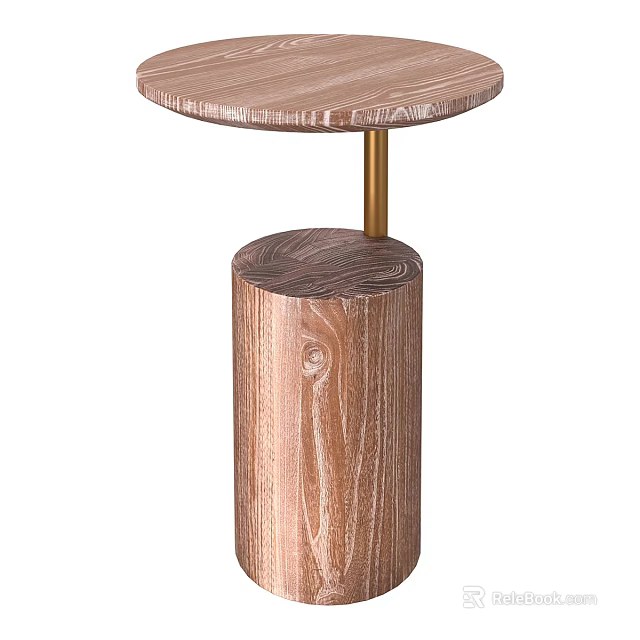 Modern Wooden Coffee Table With Round Top And Cylindrical Base Design 3d model 