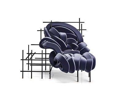 Modern Accent Chair With Curved Velvet Design And Black Geometric Back Structure 3d model