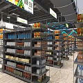 Supermarket Department Store Interior With Organized Shelves Displaying Assorted Food Beverages